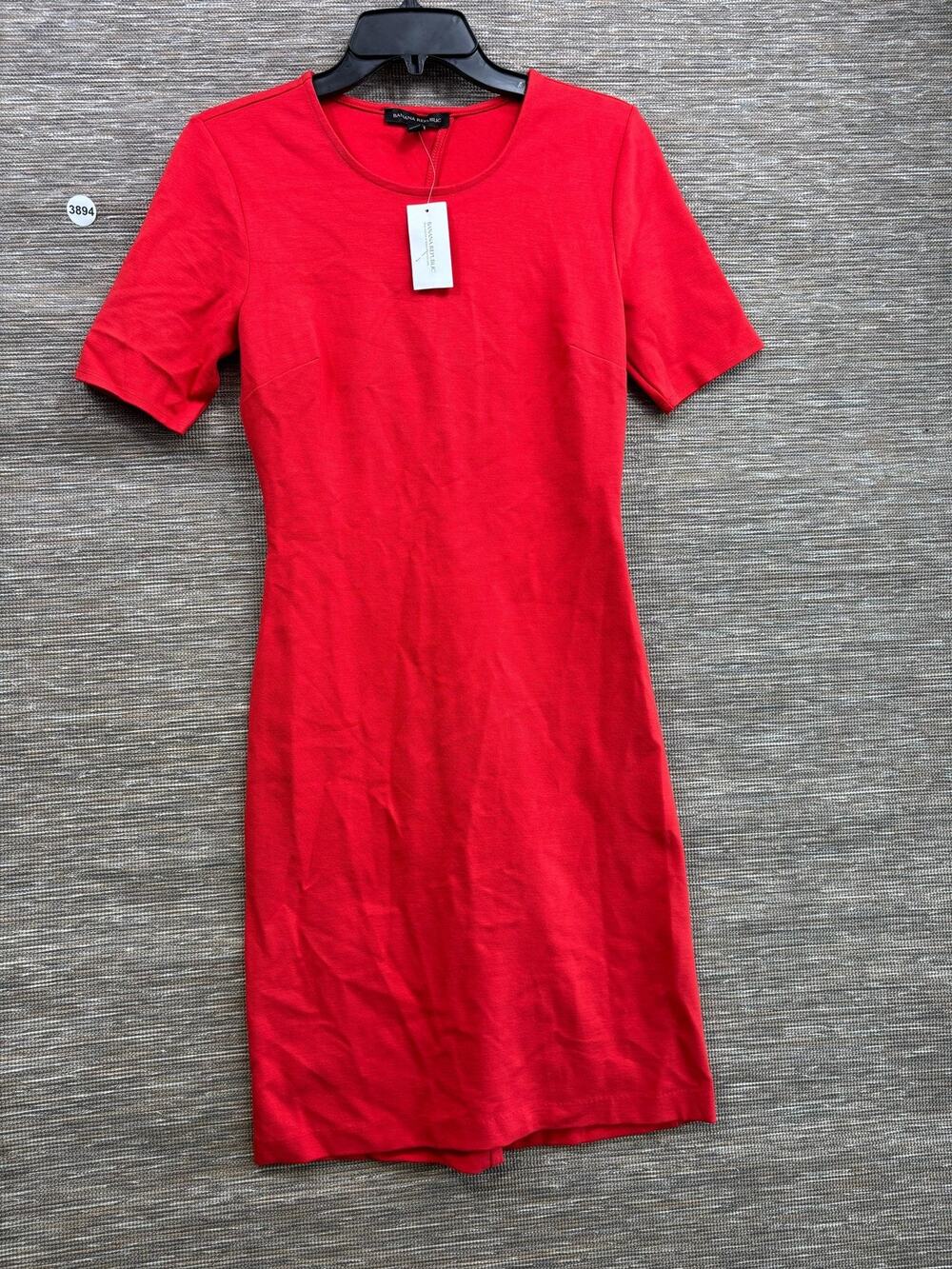 Banana Republic Dress Womens Sz 2 Red Jersey T Shirt Sheath Knee Length Stretch